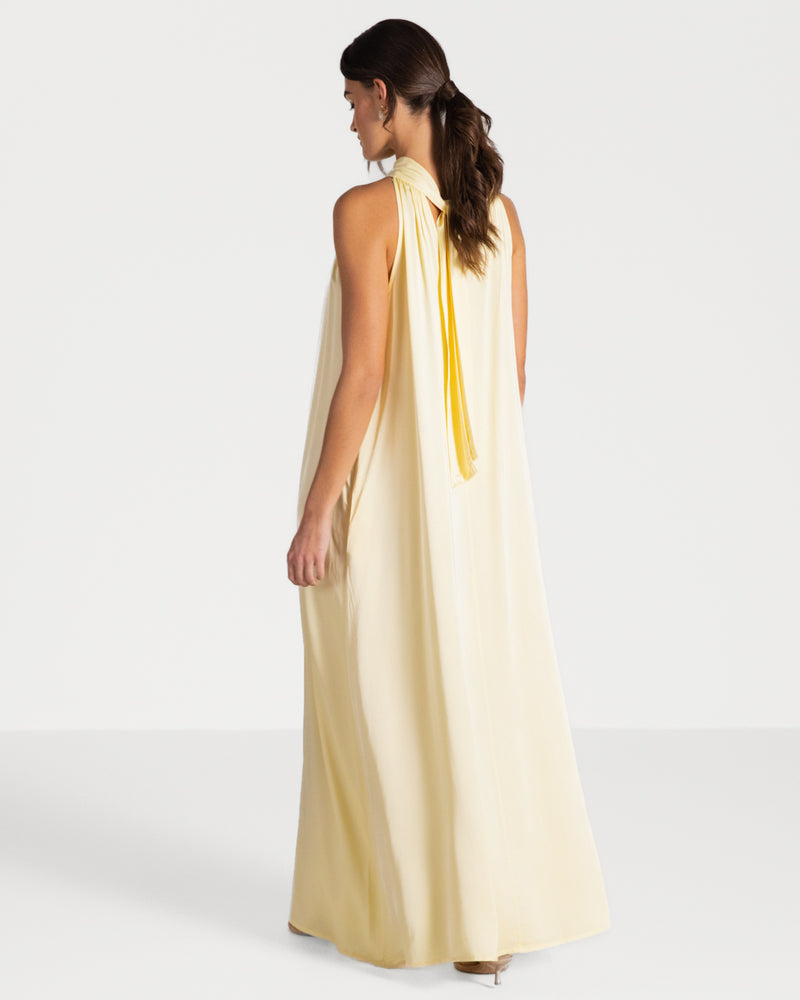 Ruby Halterneck Satin Dress | Pastel Yellow JAKI Ruby Halterneck Satin Dress | Pastel Yellow JAKI