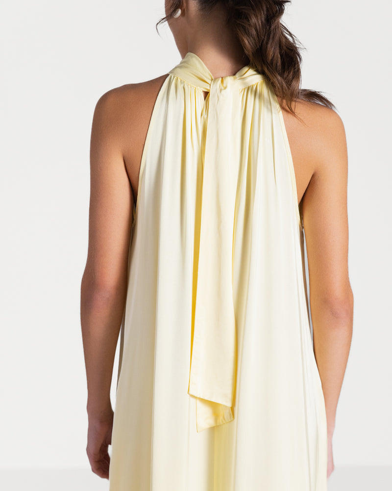 Ruby Halterneck Satin Dress | Pastel Yellow JAKI Ruby Halterneck Satin Dress | Pastel Yellow JAKI