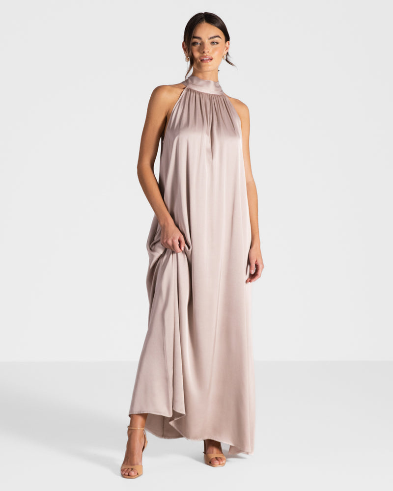JAKI Ruby Halterneck Satin Dress in Dusty Pink size XL | Viscose JAKI Ruby Halterneck Satin Dress in Dusty Pink size XL | Viscose