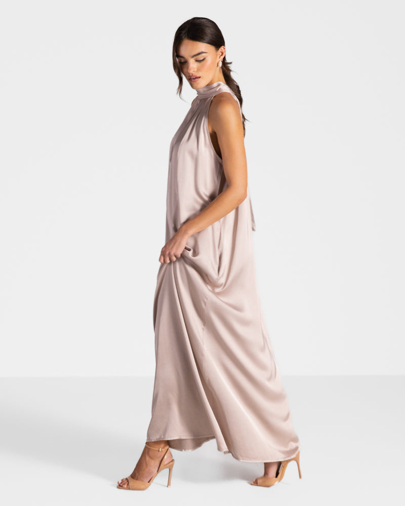 Ruby Halterneck Satin Dress | Dusty Pink JAKI Ruby Halterneck Satin Dress | Dusty Pink JAKI