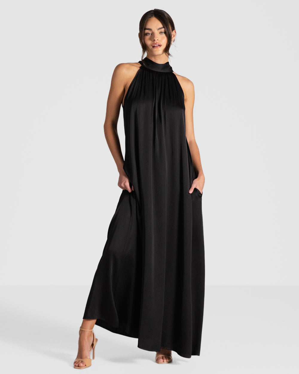 Ruby Satin Halterneck Dress | Black – JAKI