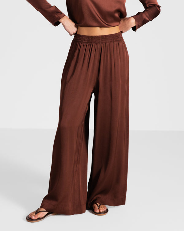 Daisy Elastic Waist Satin Trousers | Auburn