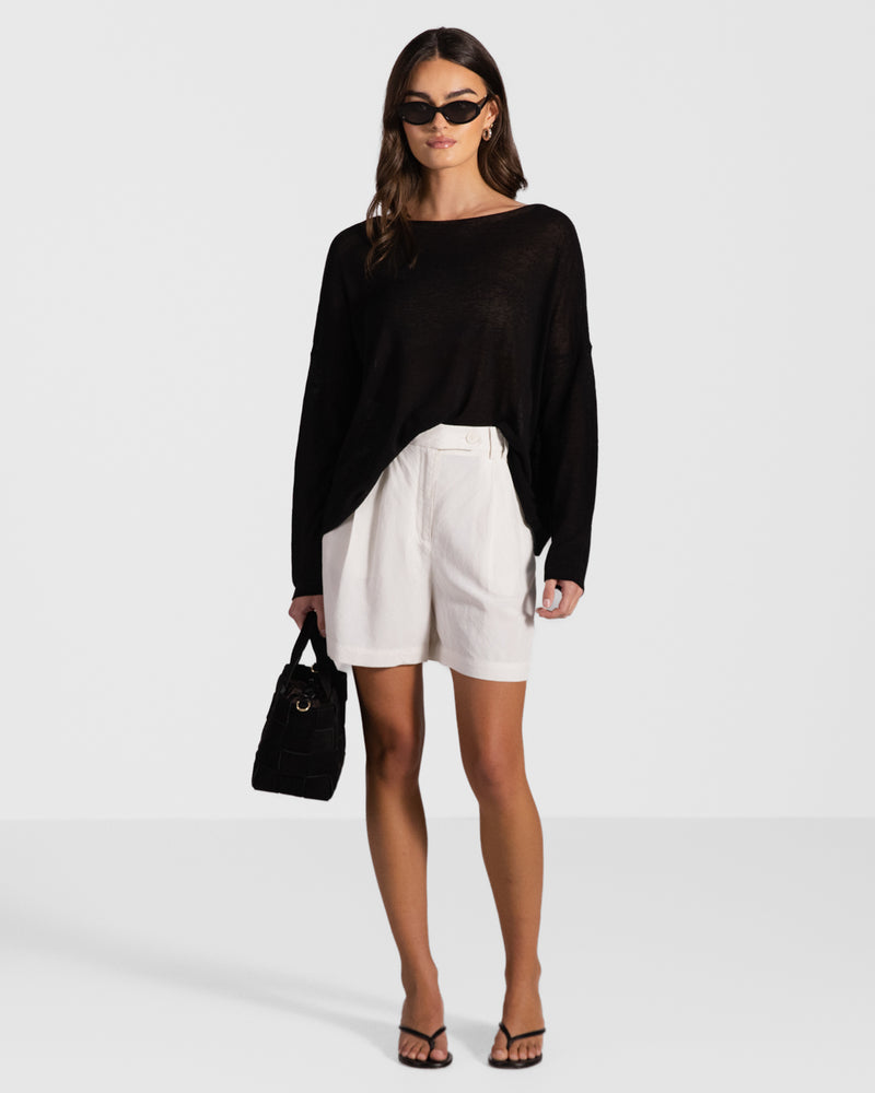 Amelie Lightweight Linen Top | Black