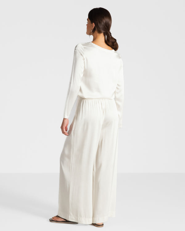Daisy Elastic Waist Satin Trousers | Ivory