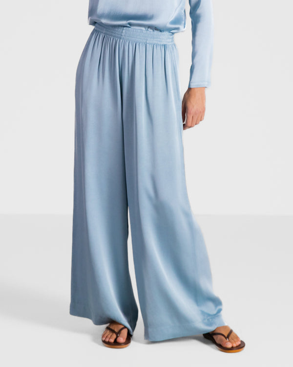Daisy Elastic Waist Satin Trousers | Arctic Blue
