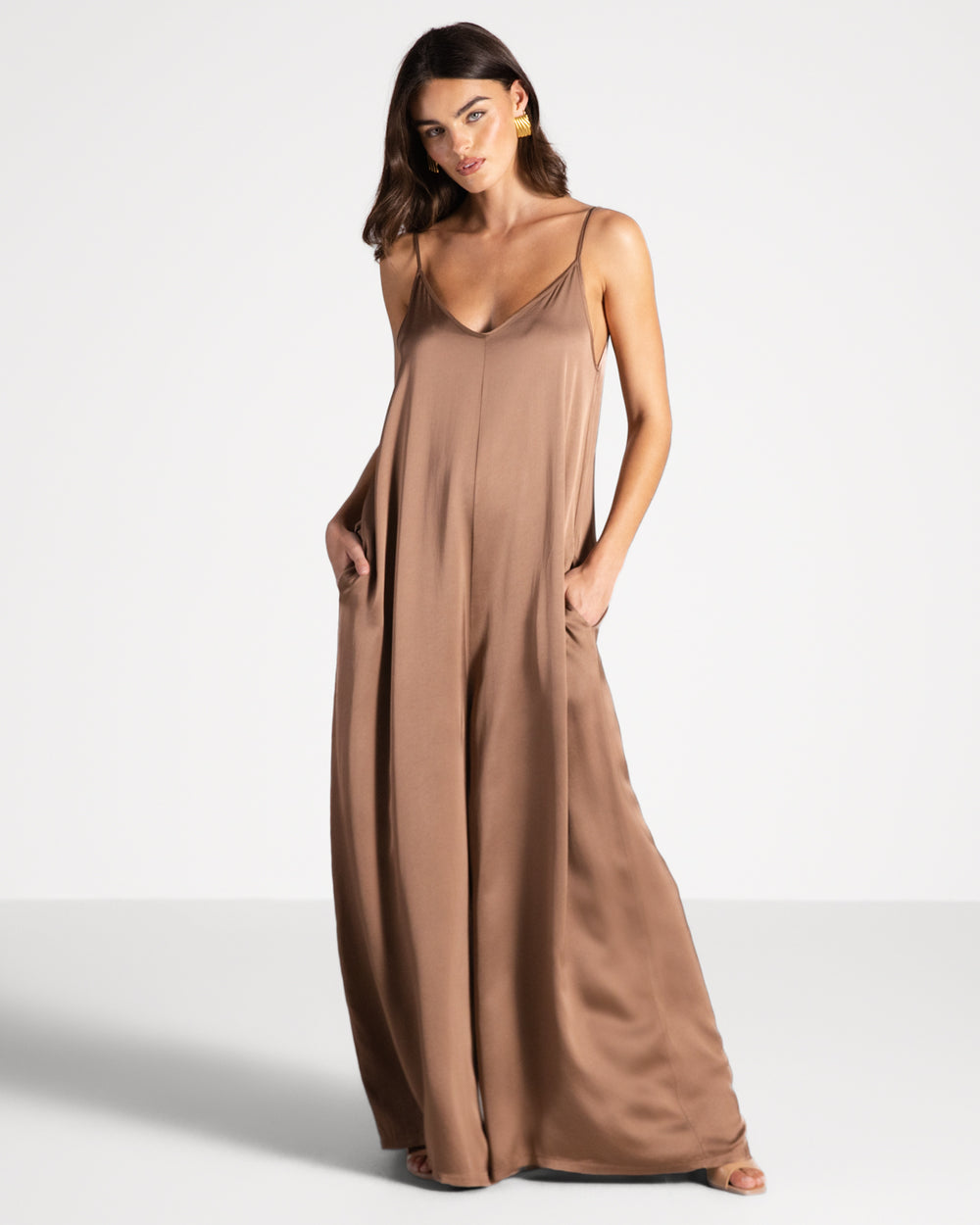 Audrey Satin Jumpsuit | Maple – JAKI