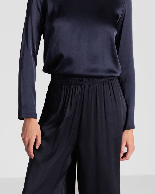 Daisy Elastic Waist Satin Trousers | Navy