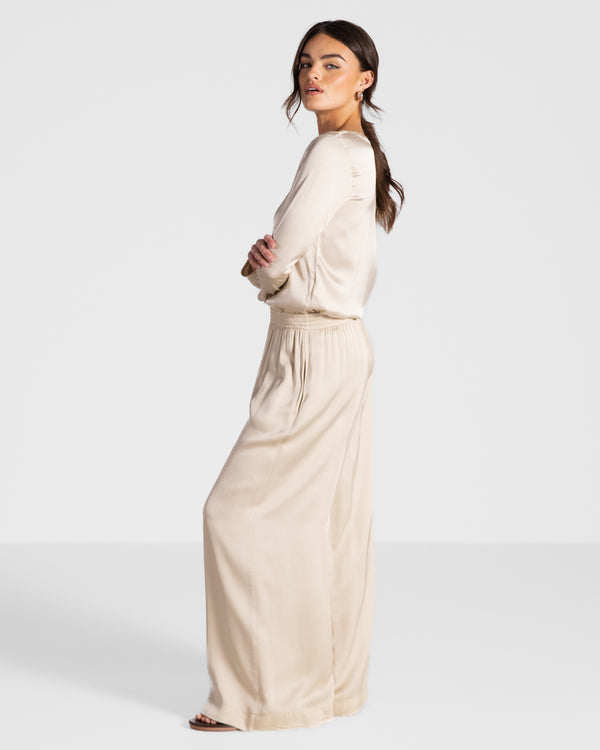 Matilda Satin Long Sleeve | Light Beige