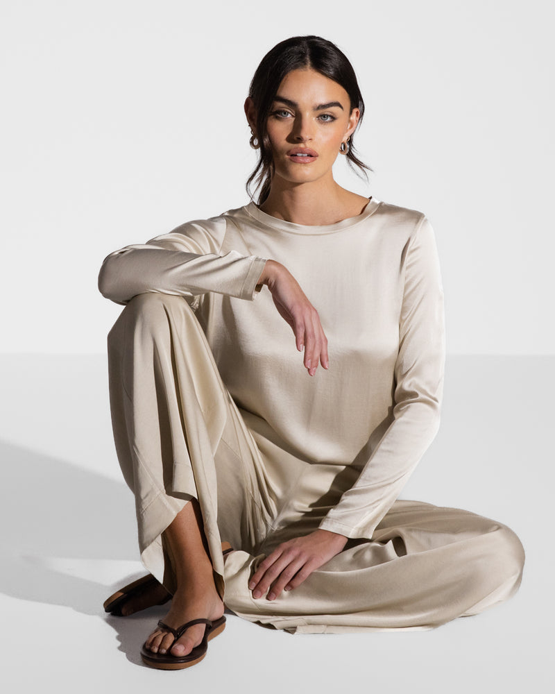 Matilda Satin Long Sleeve | Light Beige