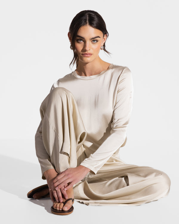 Matilda Satin Long Sleeve | Light Beige