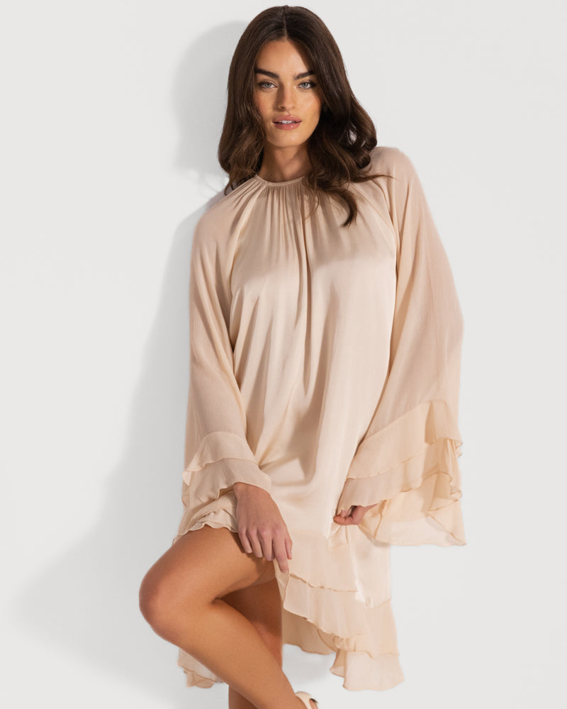Estelle Ruffle Midi Dress | Cream JAKI Estelle Ruffle Midi Dress | Cream JAKI