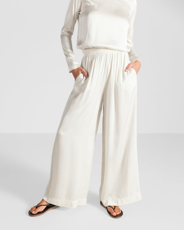 Daisy Elastic Waist Satin Trousers | Ivory
