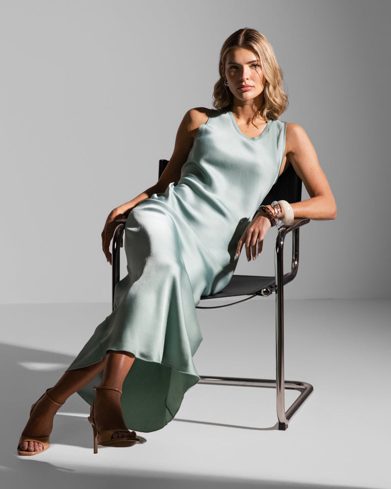 Sabrina Sleeveless Satin Dress | Mint JAKI Sabrina Sleeveless Satin Dress | Mint JAKI