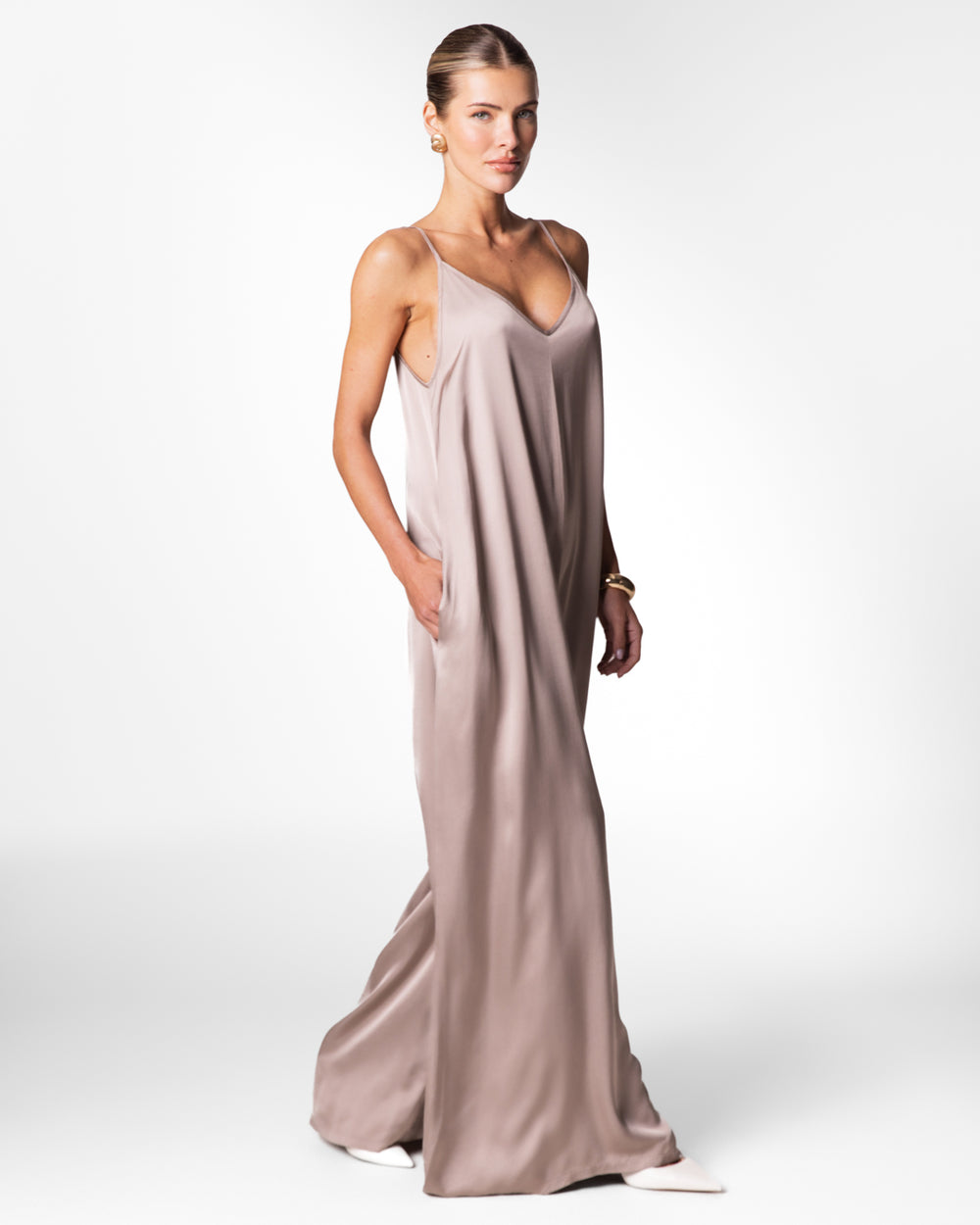 Audrey Satin Jumpsuit | Mocha – JAKI