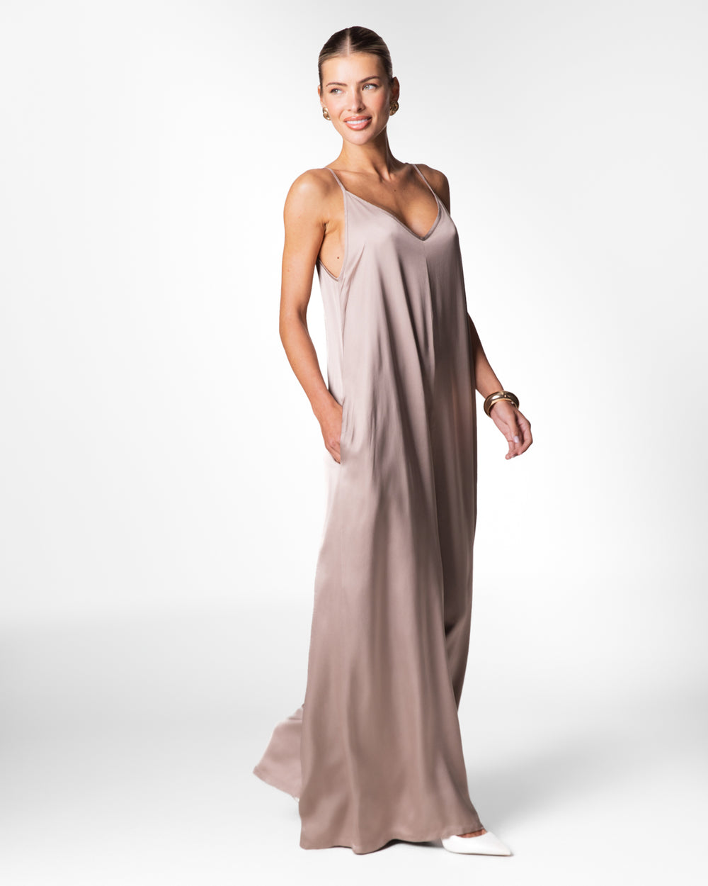 Audrey Satin Jumpsuit | Mocha – JAKI