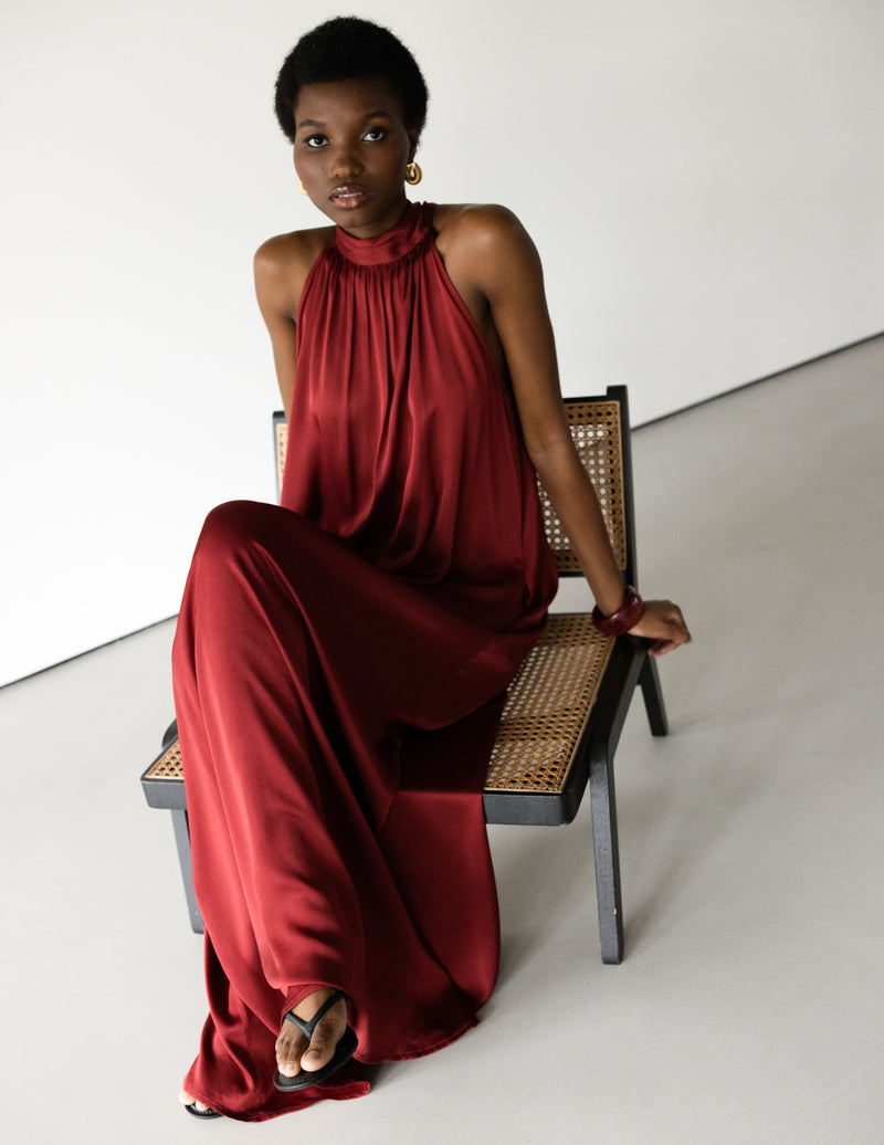 Ruby Halterneck Satin Dress | Deep Red Ruby Halterneck Satin Dress | Deep Red