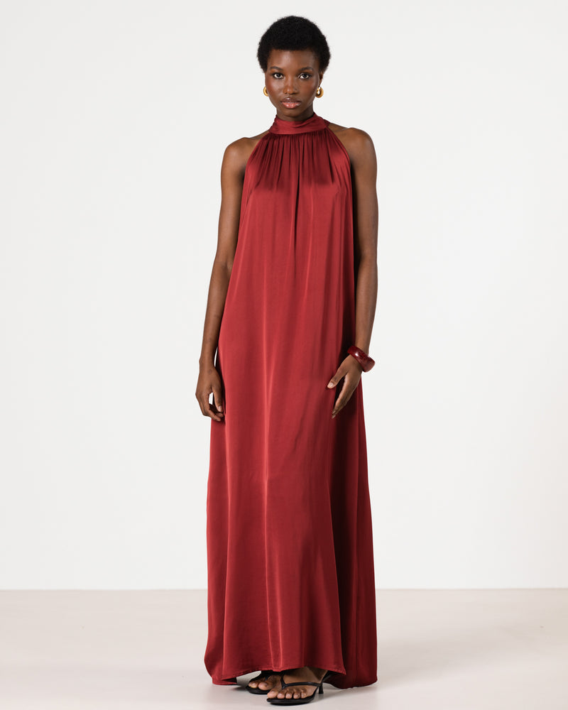 Ruby Halterneck Satin Dress | Deep Red JAKI Ruby Halterneck Satin Dress | Deep Red JAKI