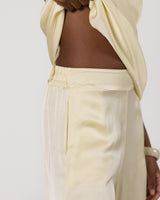 Giselle Elastic High Waist Satin Trousers | Butter Yellow