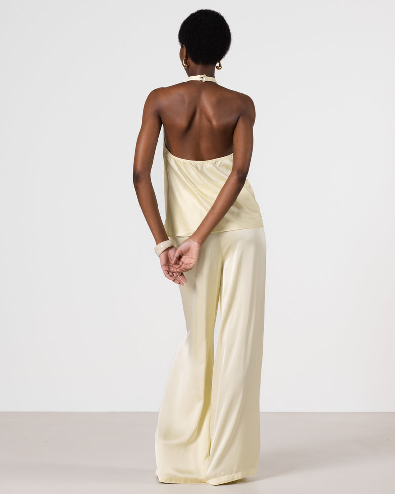 Giselle Elastic High Waist Satin Trousers | Butter Yellow