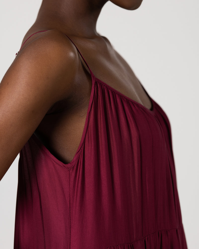 dark cherry maxi dress Sabrina Sleeveless Satin Maxi Dress