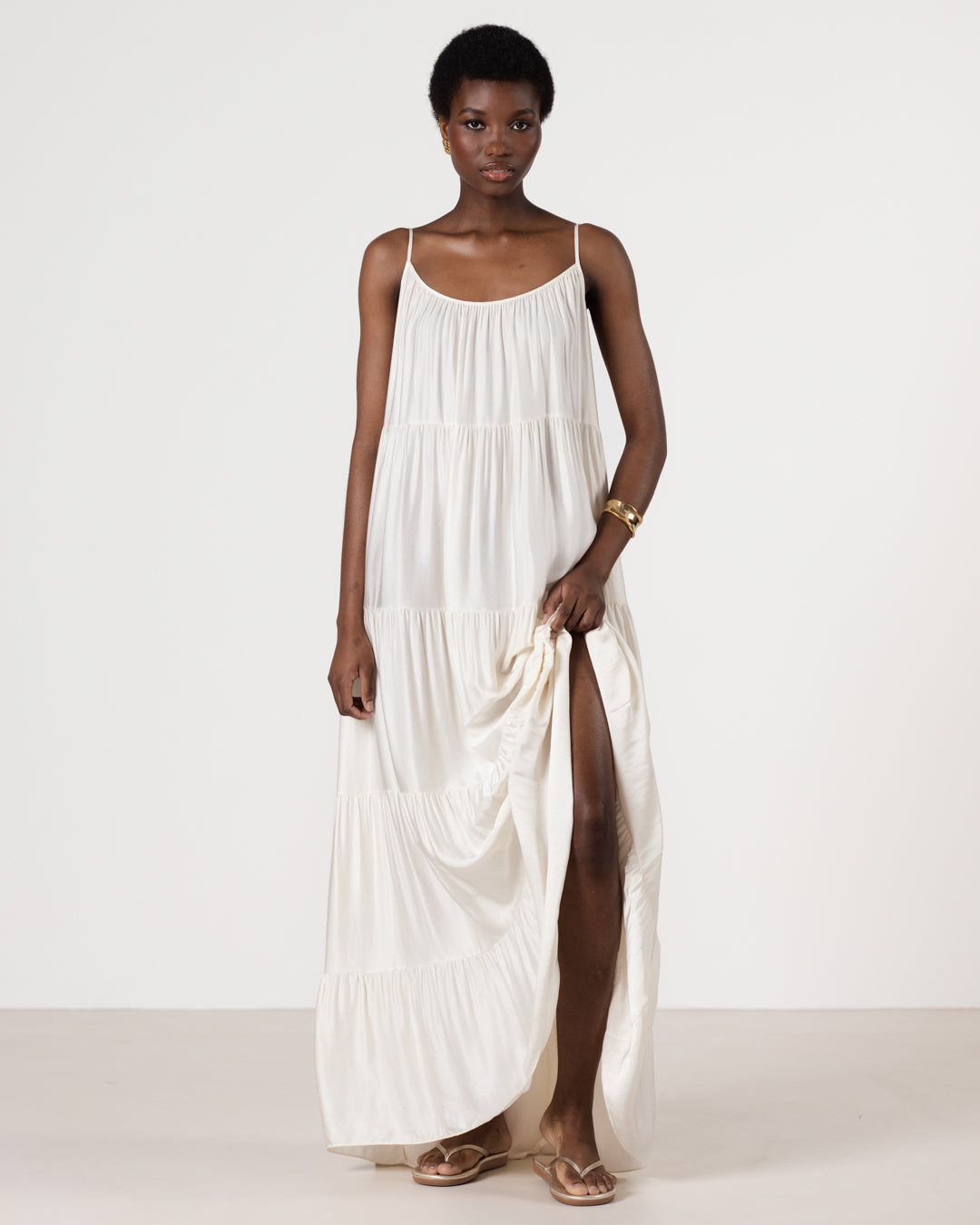 Noelle Strappy Tiered Satin Maxi Dress | Dark Cherry main image 0