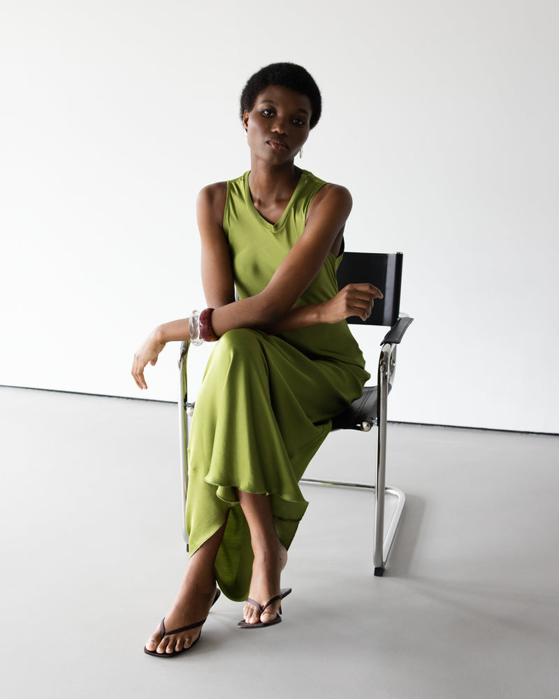 Sabrina Sleeveless Satin Maxi Dress | Olive Green JAKI Sabrina Sleeveless Satin Maxi Dress | Olive Green JAKI