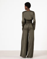 Zoe Pinstripe Elastic Wrap Satin Top | Khaki