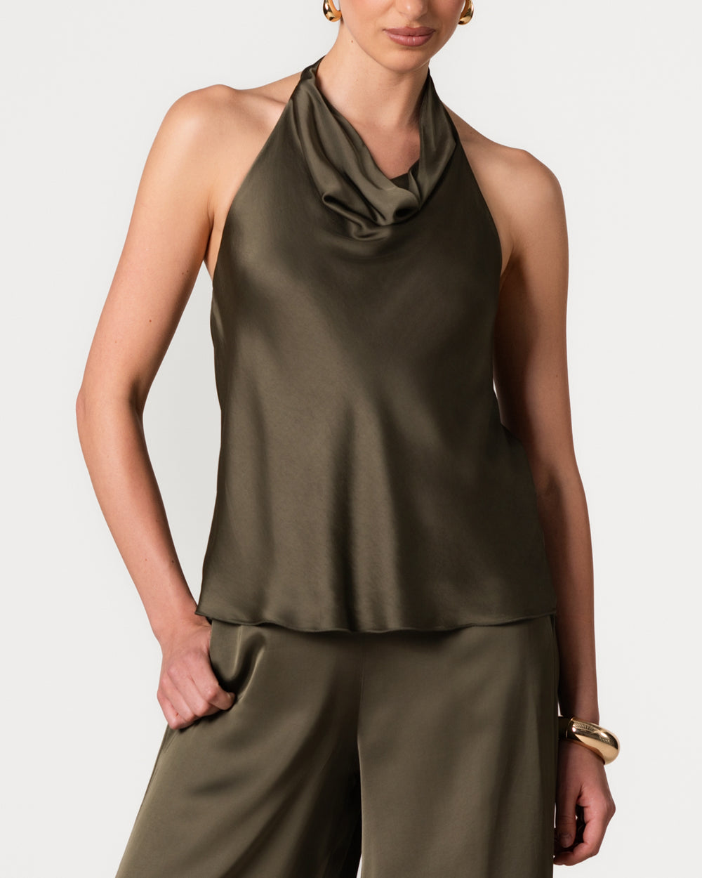 Carmen Backless Halterneck Top | Khaki – JAKI