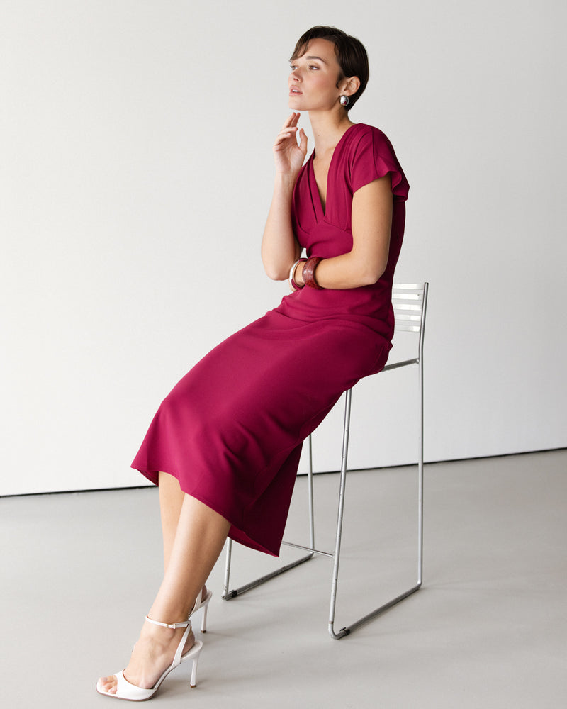 Jaki Juliette V Neck Dress in Burgundy Size Xs | Polyester/Elastane Jaki Juliette V Neck Dress in Burgundy Size Xs | Polyester/Elastane