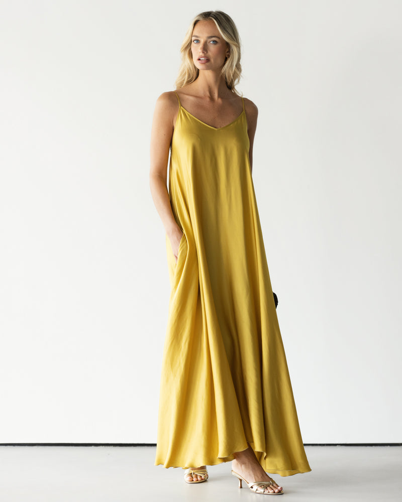 JAKI Nyra Slip Satin Maxi Dress in Sunshine Yellow size XS | Viscose JAKI Nyra Slip Satin Maxi Dress in Sunshine Yellow size XS | Viscose