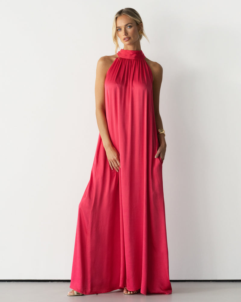 Ruby Halterneck Satin Dress | Raspberry – JAKI