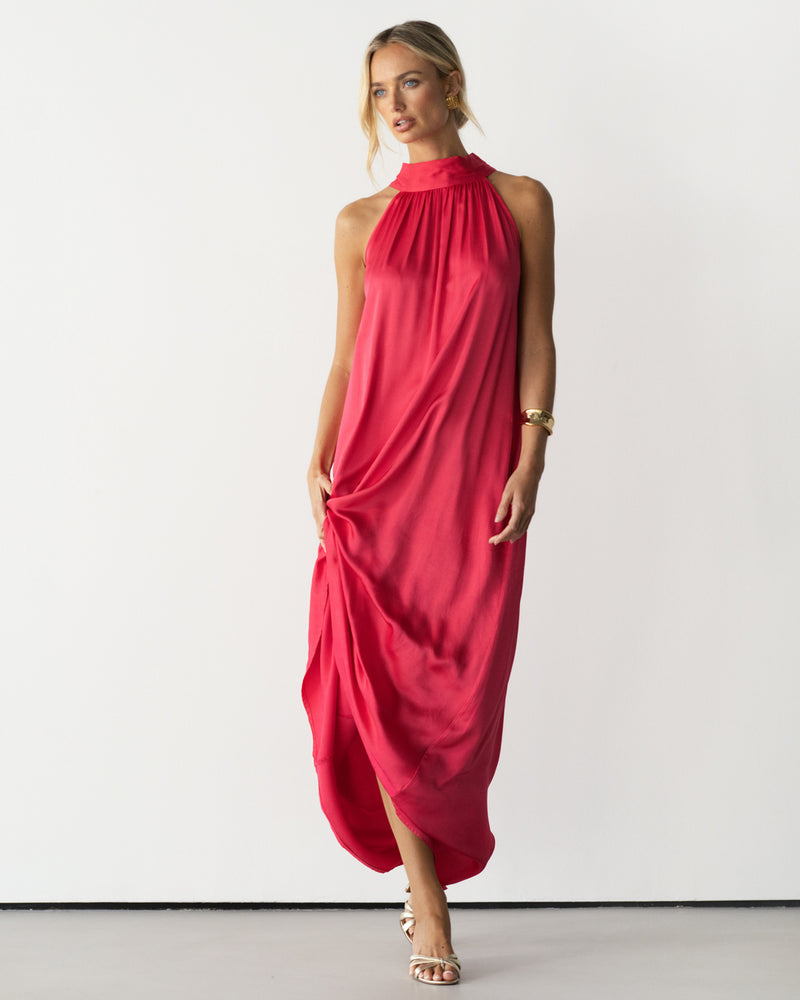 Ruby Halterneck Satin Dress | Raspberry – JAKI