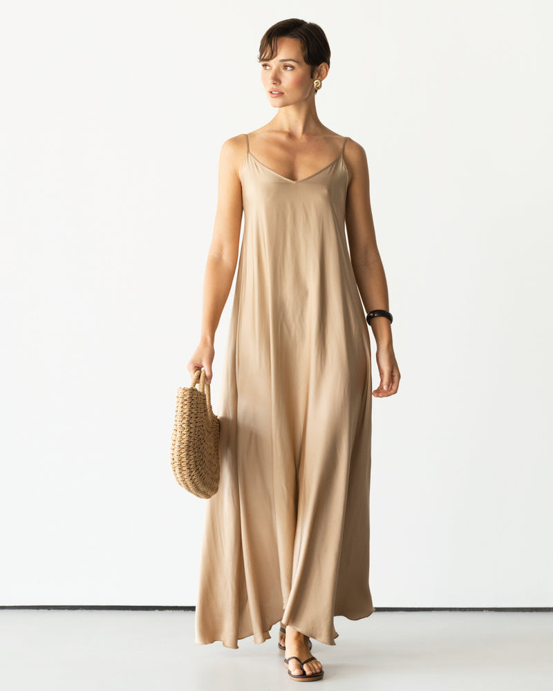 slip satin maxi dress Tuscany Maxi Slip Dress ~ Champagne Luxe Satin XXL