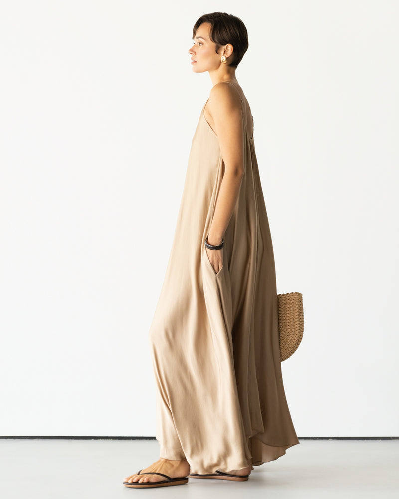 taupe satin maxi dress SAU LEE Gillian Satin Maxi Dress, Desert Taupe
