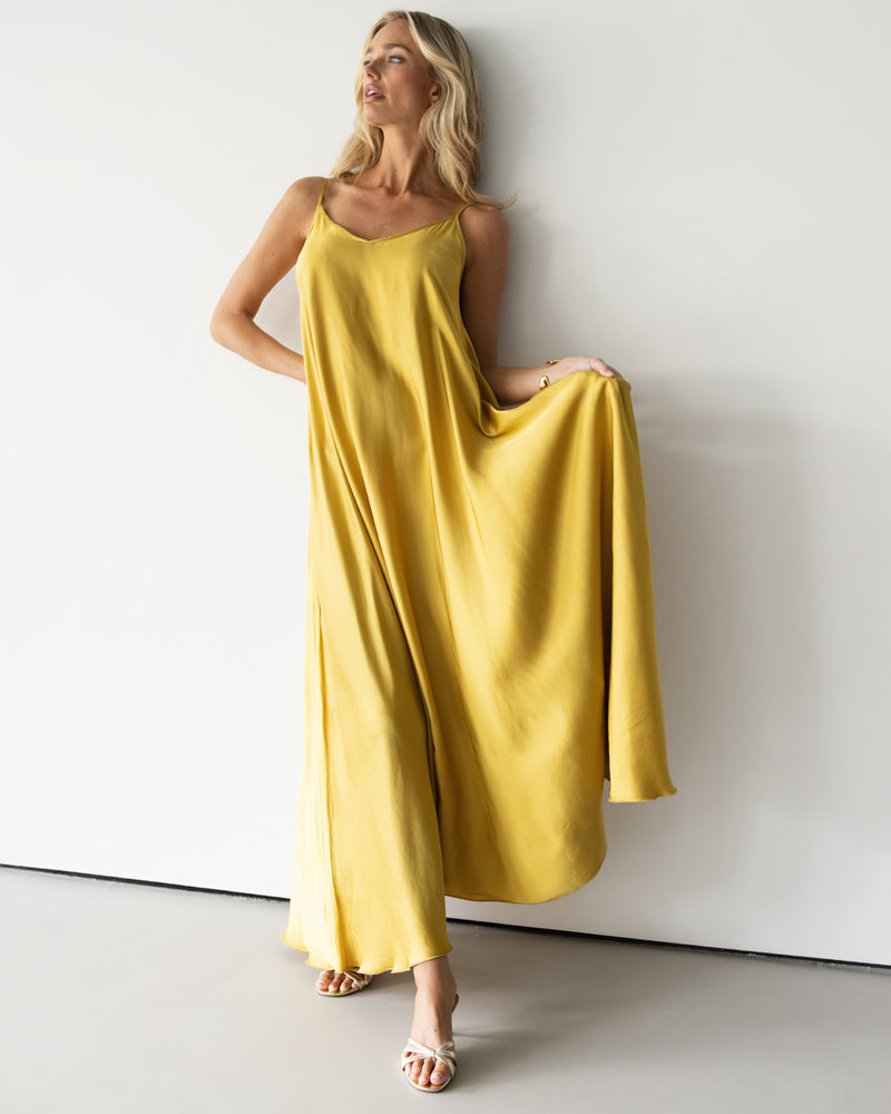 Nyra Slip Satin Maxi Dress | Sunshine Yellow JAKI Nyra Slip Satin Maxi Dress | Sunshine Yellow JAKI
