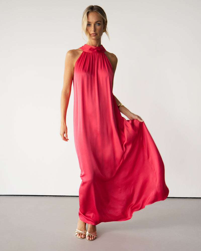 Ruby Halterneck Satin Dress | Raspberry – JAKI