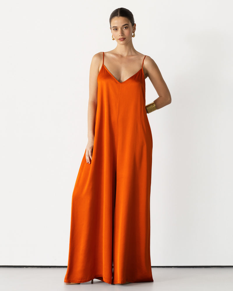 Audrey Satin Jumpsuit | Burnt Orange