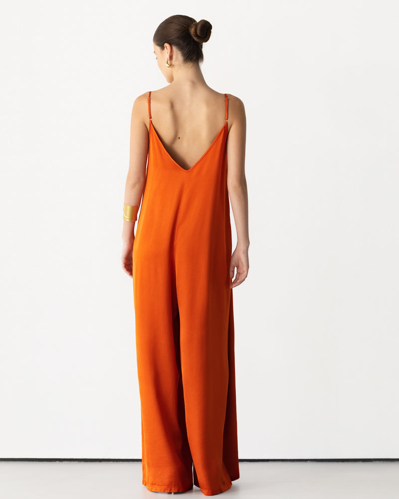 Audrey Satin Jumpsuit Burnt Orange – JAKI