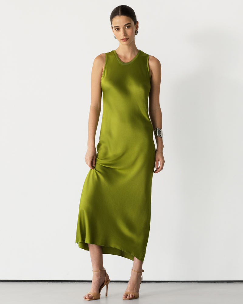 Sabrina Sleeveless Satin Dress | Olive Green JAKI Sabrina Sleeveless Satin Dress | Olive Green JAKI