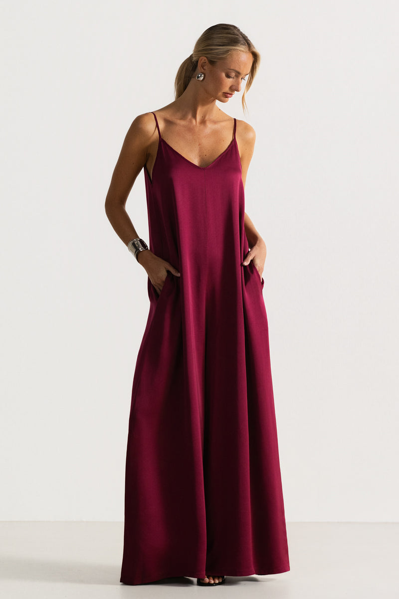 Audrey Satin Jumpsuit | Burgundy