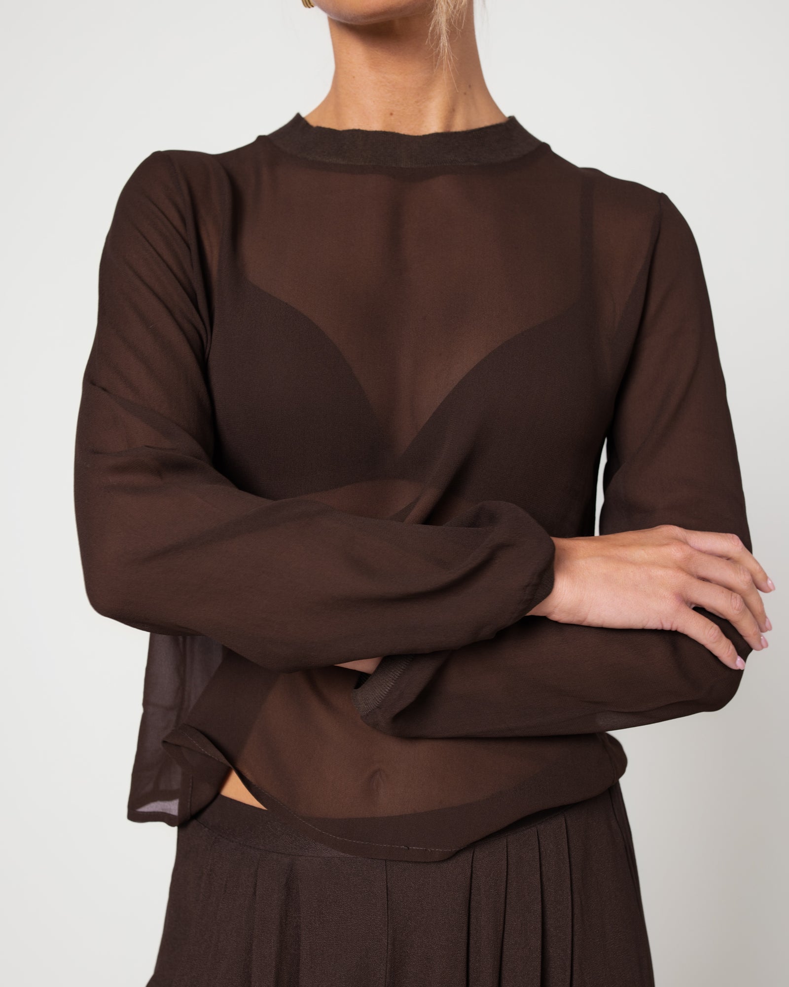 トップス Hella sheer volume tops Lola Sheer Top | Chocolate Brown – JAKI