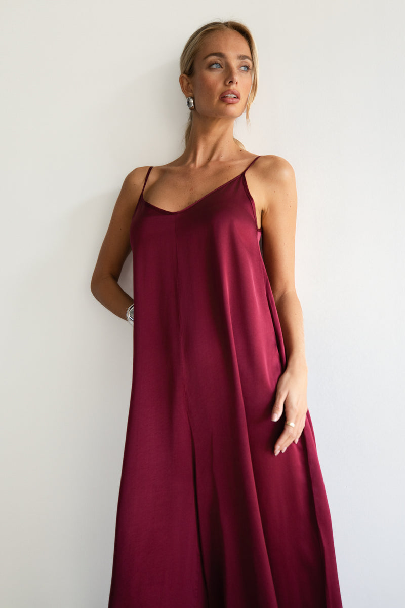 Audrey Satin Jumpsuit | Burgundy
