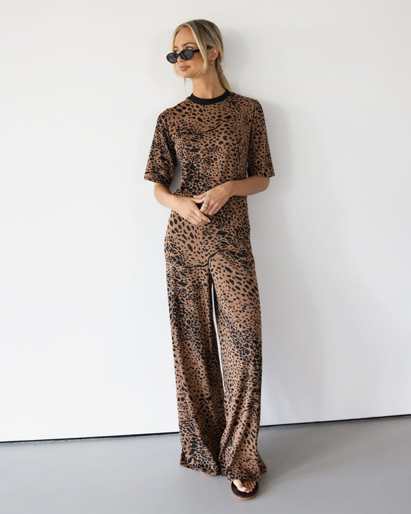 Leila Wide Leg Trousers | Leopard Brown