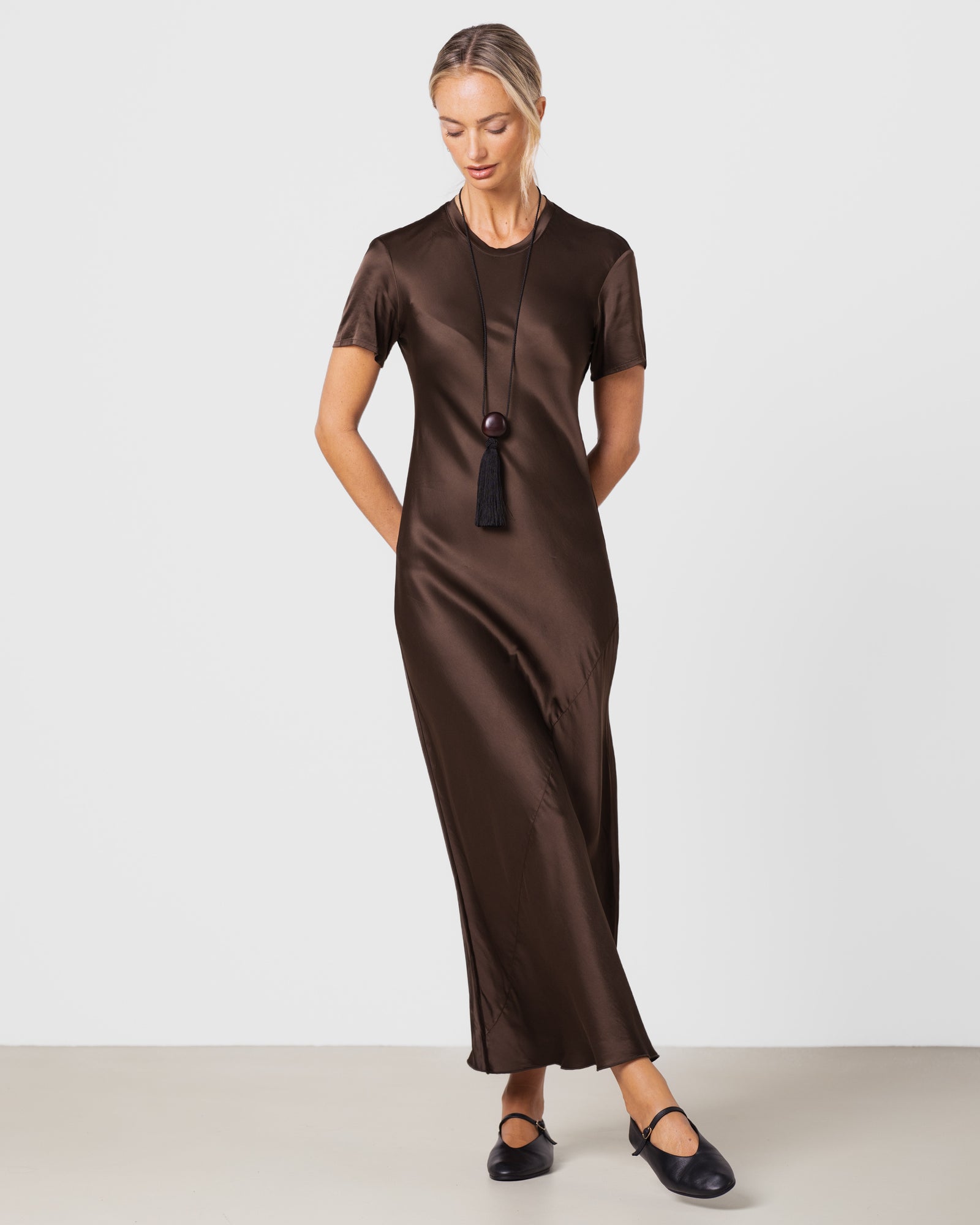 Saskia Short Sleeve Satin Dress