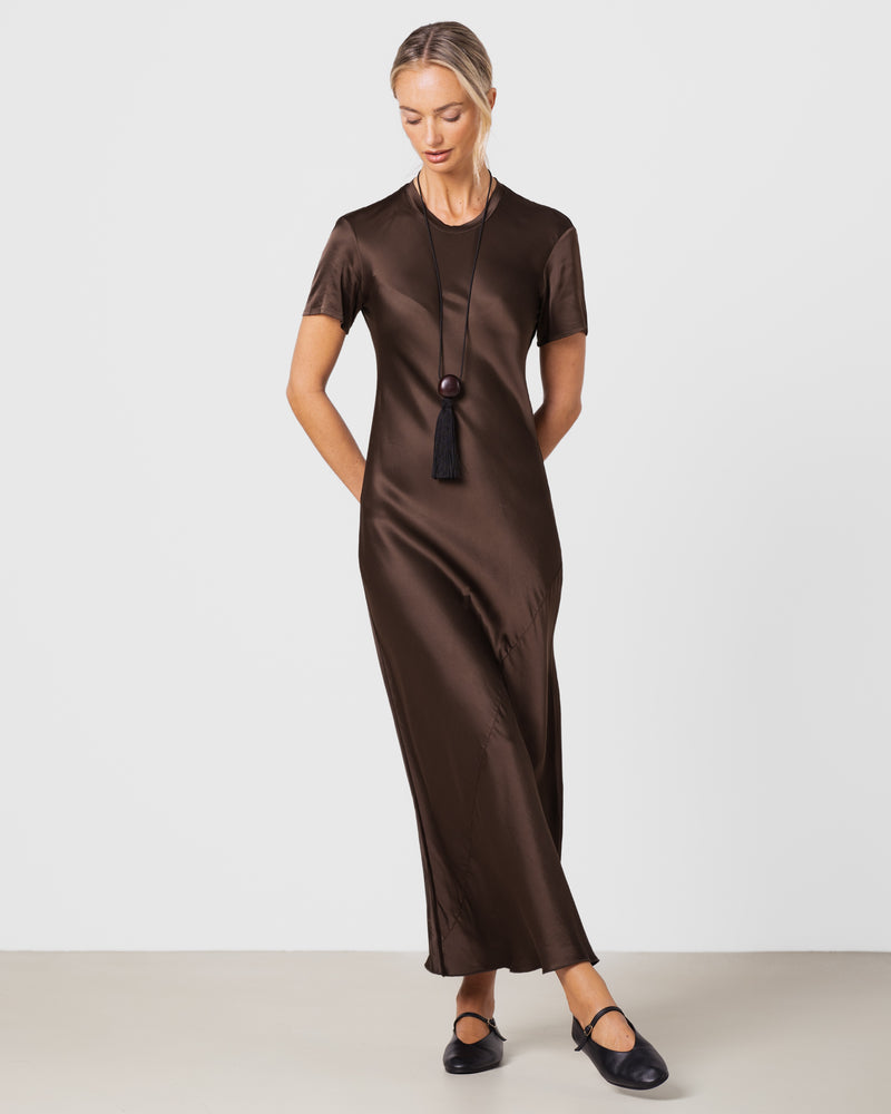 brown satin dress short Youni