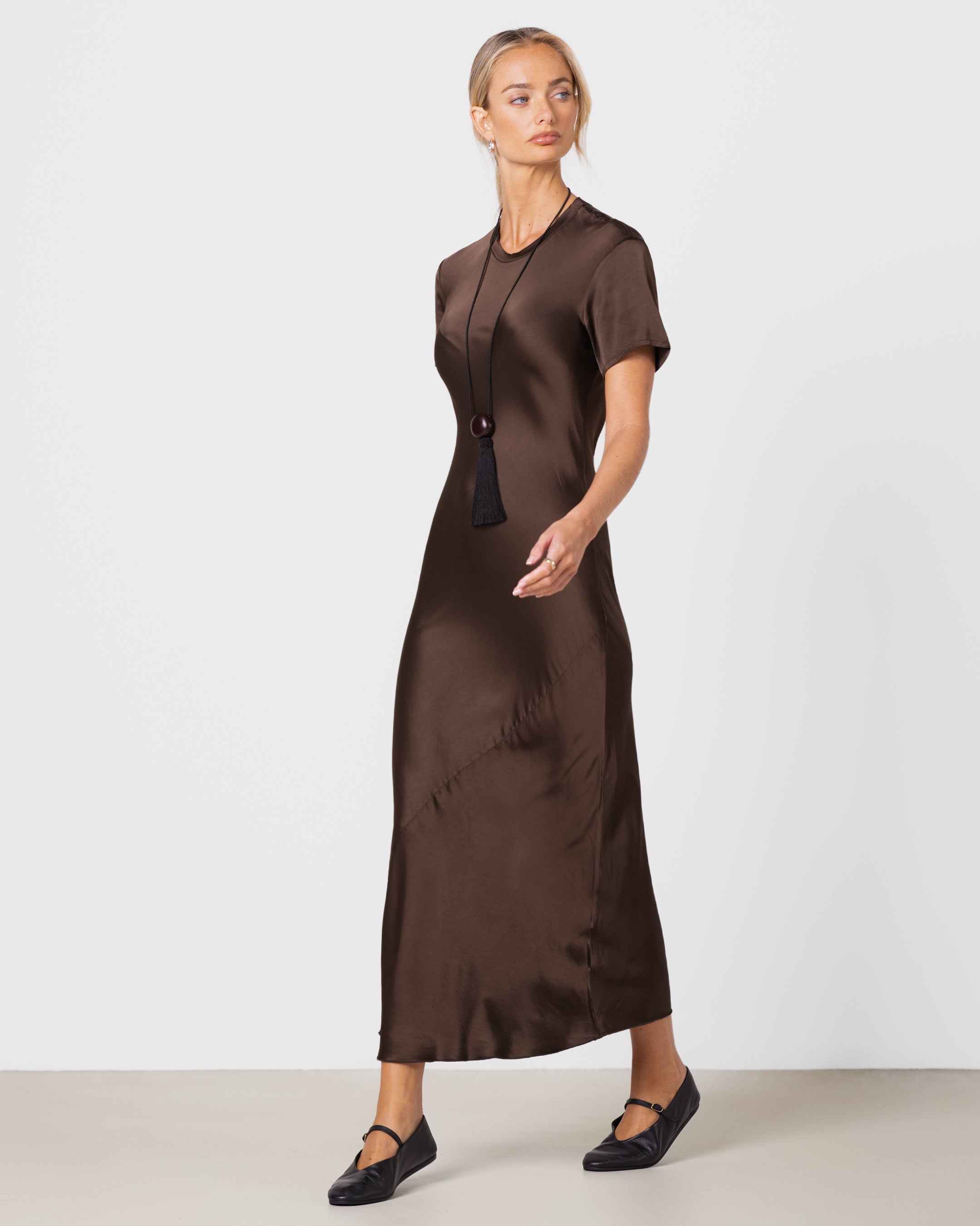 JAGA Murano Satin Dress in Brown