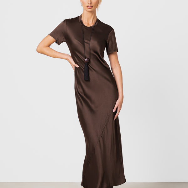 short brown silk dress Youni