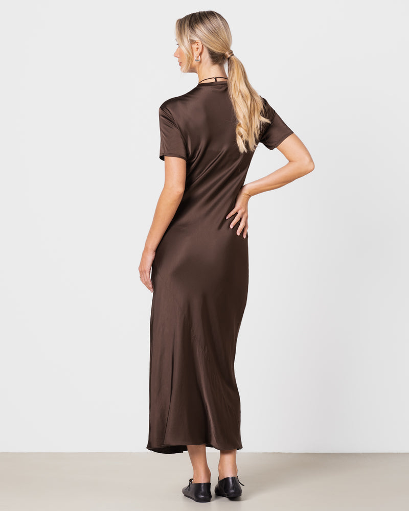Saskia Short Sleeve Satin Dress | Chocolate Brown Saskia Short Sleeve Satin Dress | Chocolate Brown