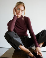 Lucia Featherweight High Neck Top | Burgundy | Modal-Cashmere