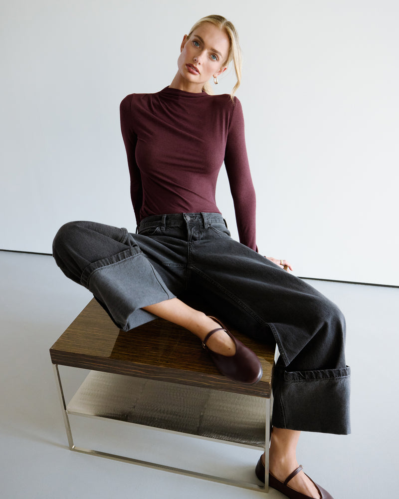 Lucia Featherweight High Neck Top | Burgundy | Modal-Cashmere